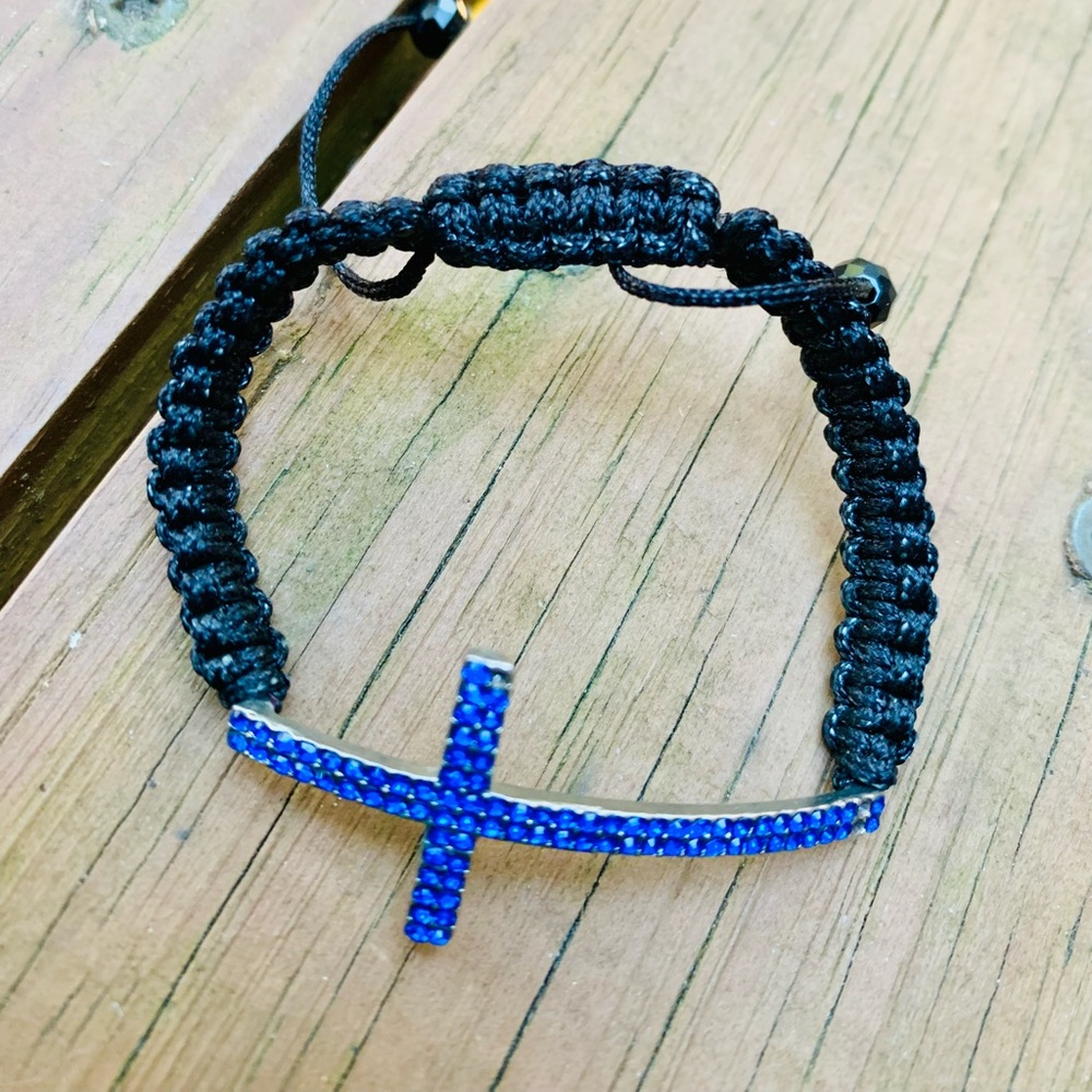 Bracelet Blue cross rhinestone pendant paracord religious jewelry